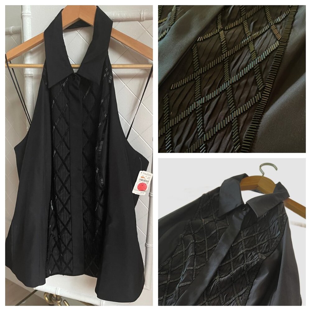 Designer Black Carmen Marc Valvo Halter NWT